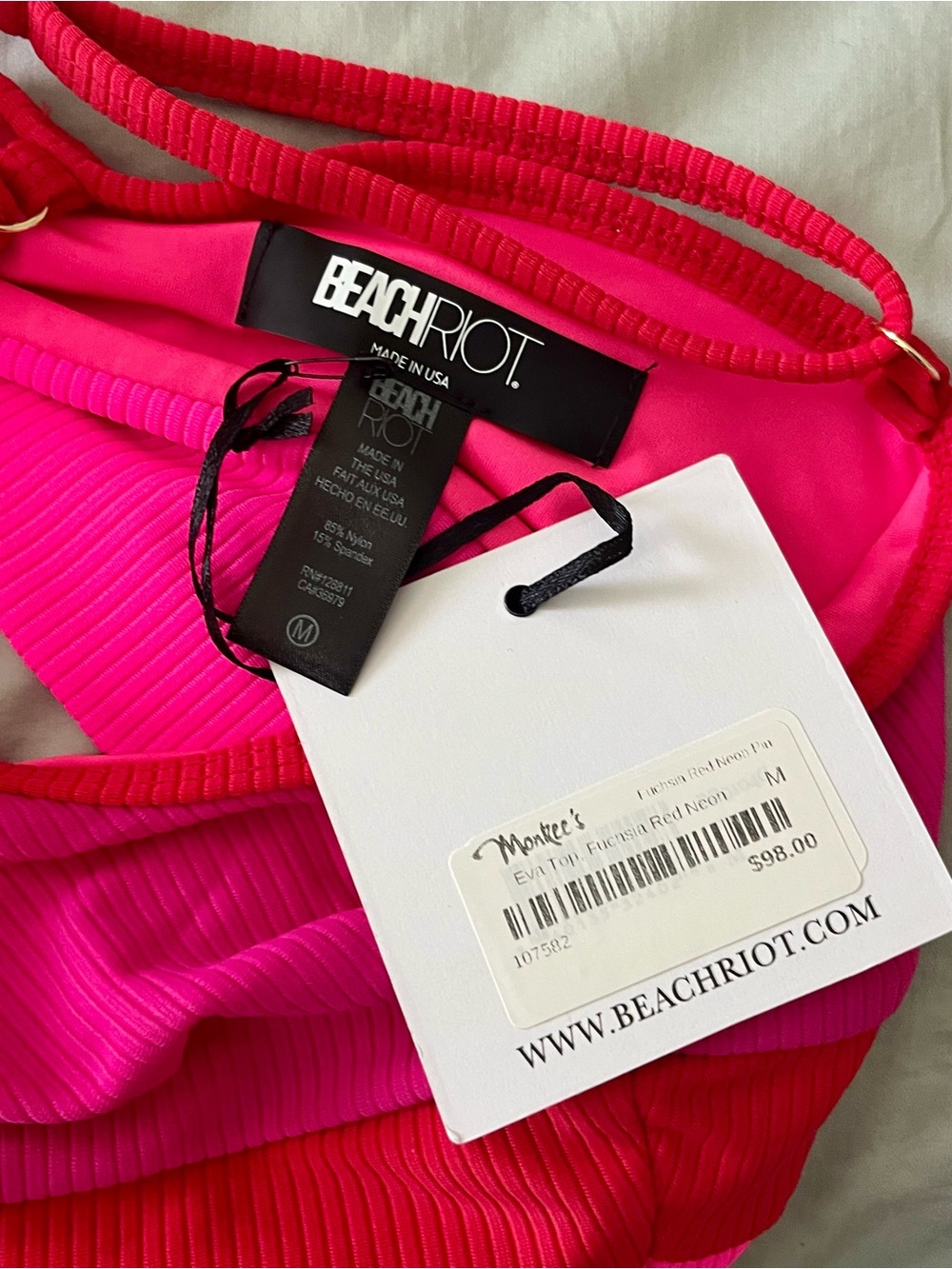 Beach Riot Hot Pink and Red Ribbed Swim Eva Top - Picture 2 of 3